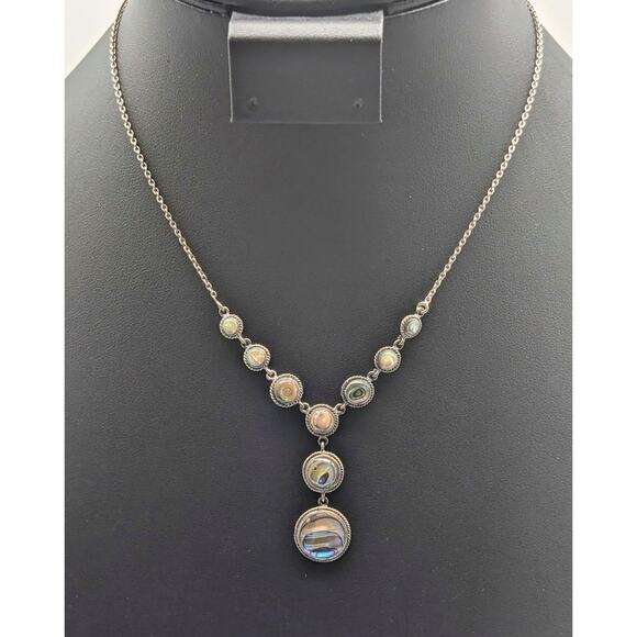 Vintage 925 Sterling Silver Abalone 'Y' Drop Chain Necklace - Picture 2 of 10